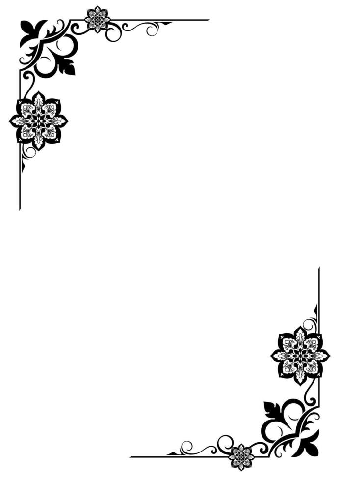 Vintage frame decorated with abstract flower corners. Book cover, black lines vector