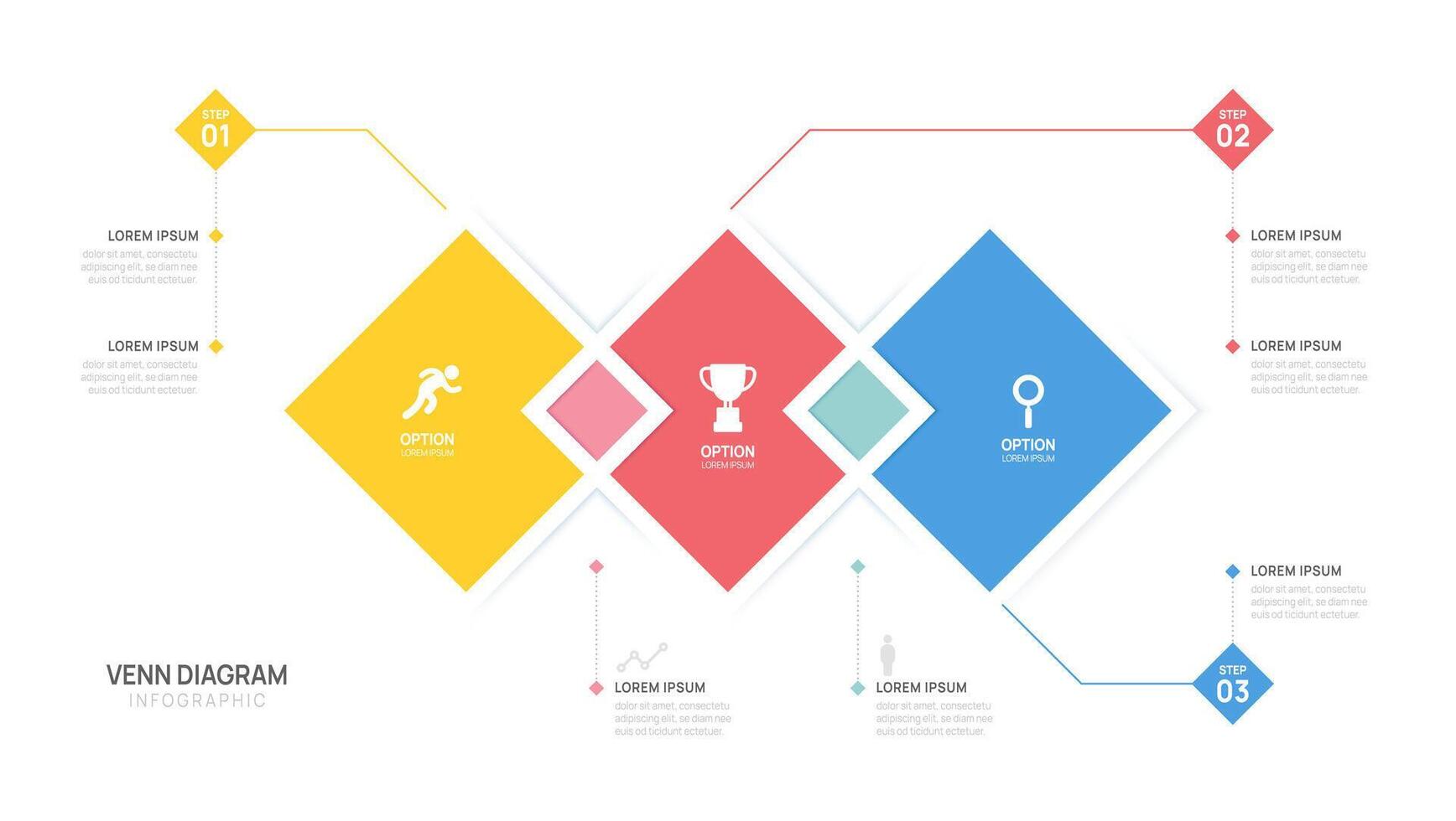 Infographic geometric Venn diagram chart template for business start up presentation with venn diagram elements illustration. vector