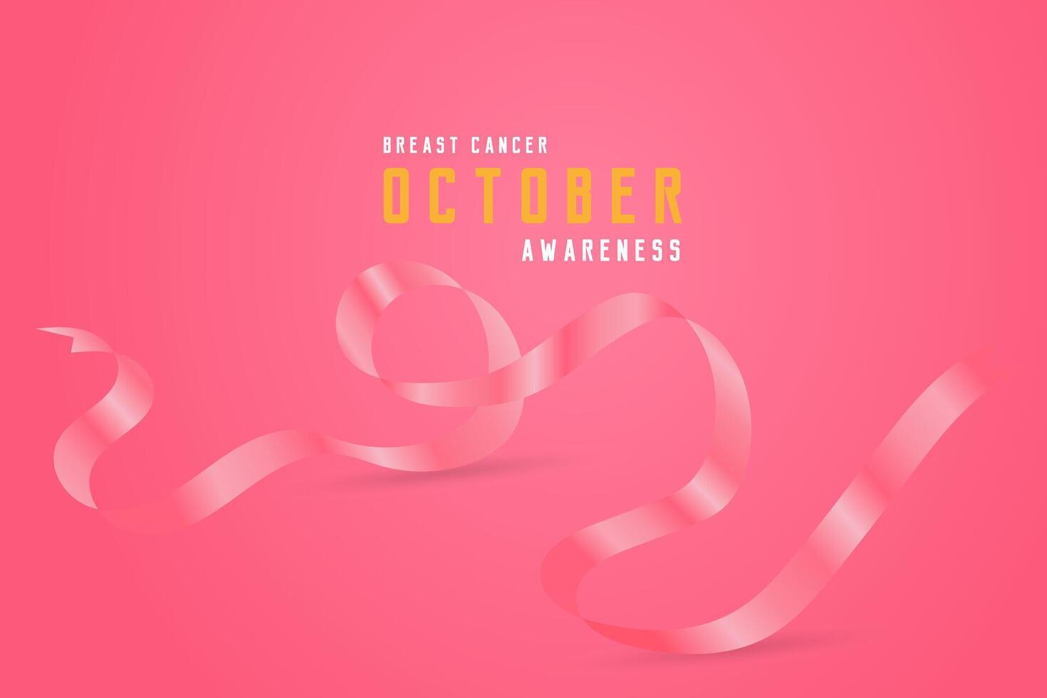 The ribbon has a soft gradient effect, giving it depth and a sense of movement. pink Heart ribbon with text Breast cancer awareness vector