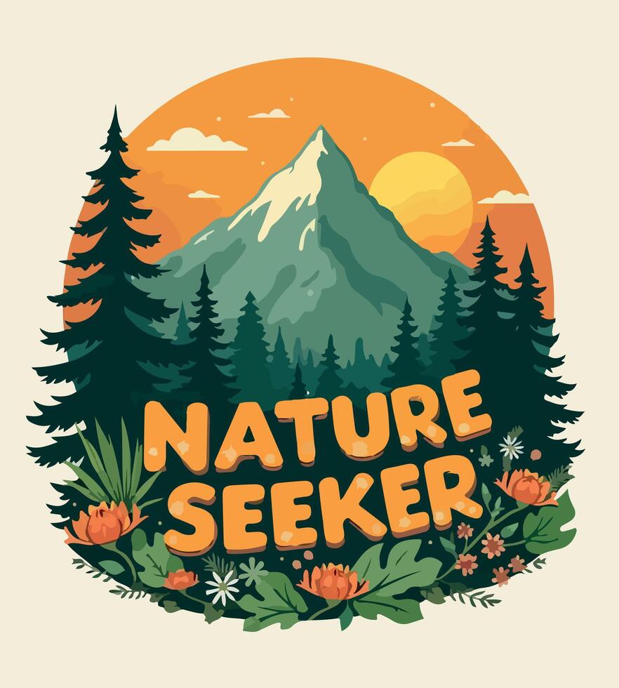 a tshirt design for nature is shown with a mountain in the background vector