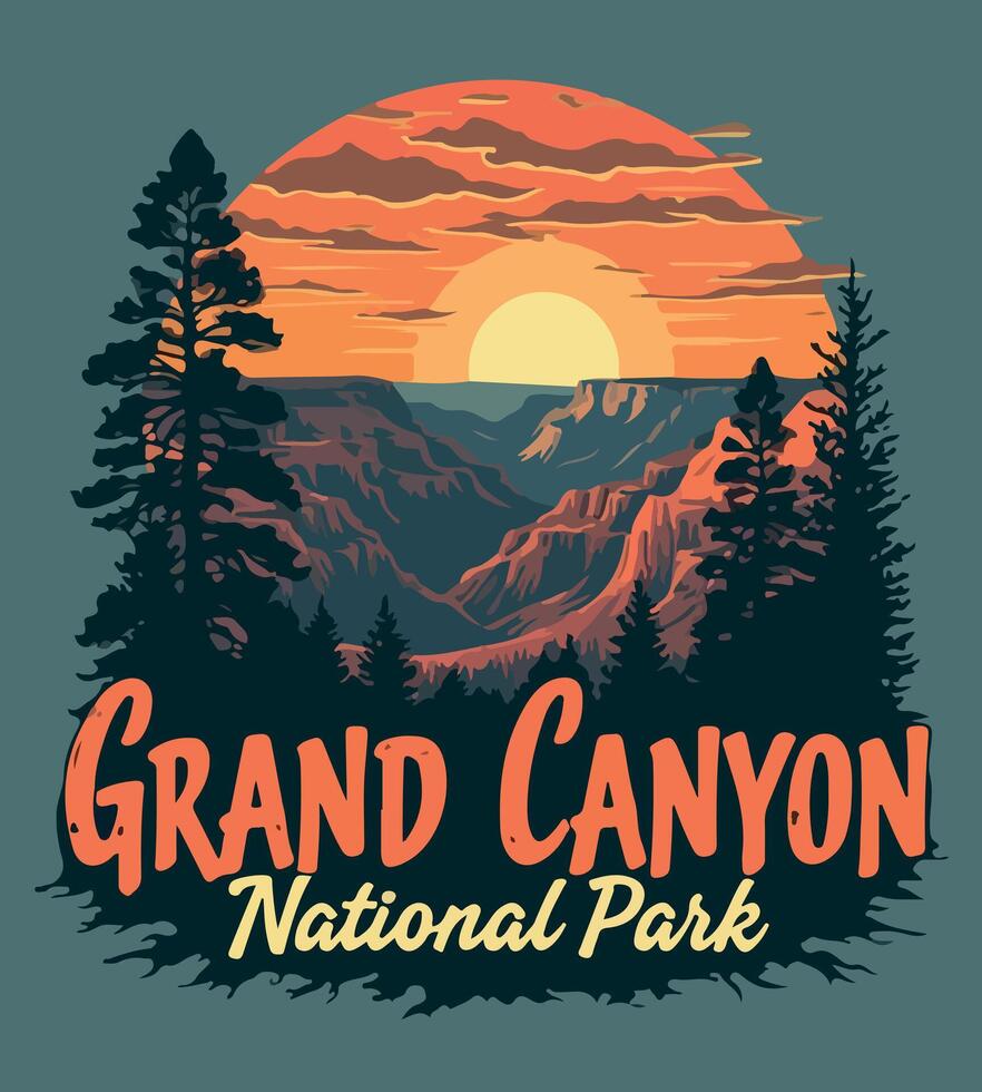 a tshirt design for grand canyon national park with trees and mountains in the background vector