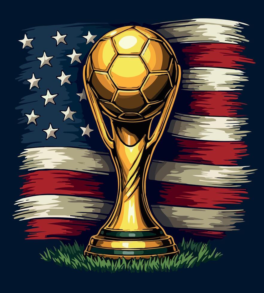 a gold trophy with a flag and a flag behind it vector