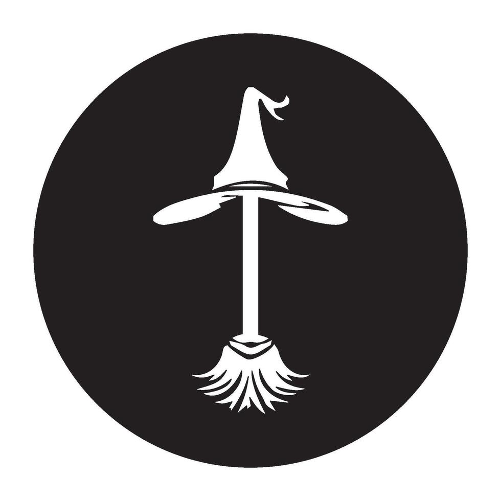 icon of a witch and a flying broomstick vector