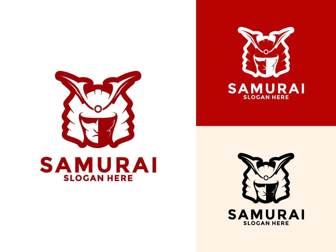 Samurai Face with Helmet logo , Japanese Warrior Samurai Knight logo design template vector