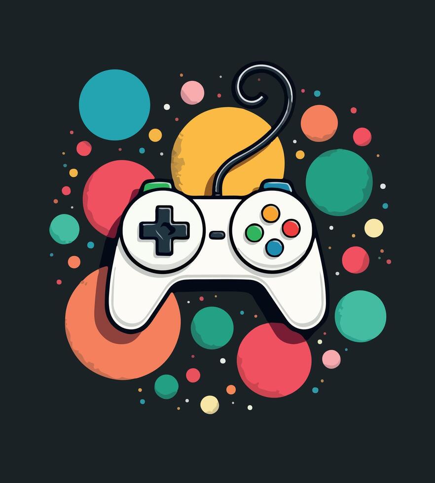 a game controller with a black background and colorful circles and a colorful background. vector