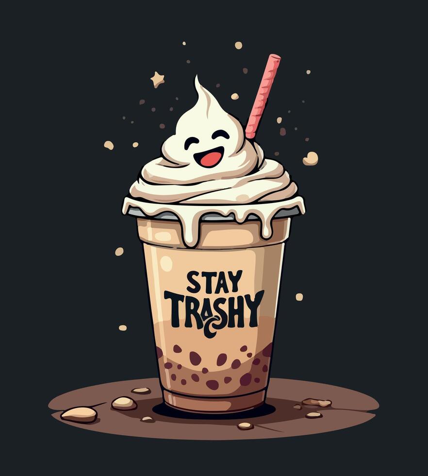 a cup of iced coffee with a straw in it and the words stay clean. vector