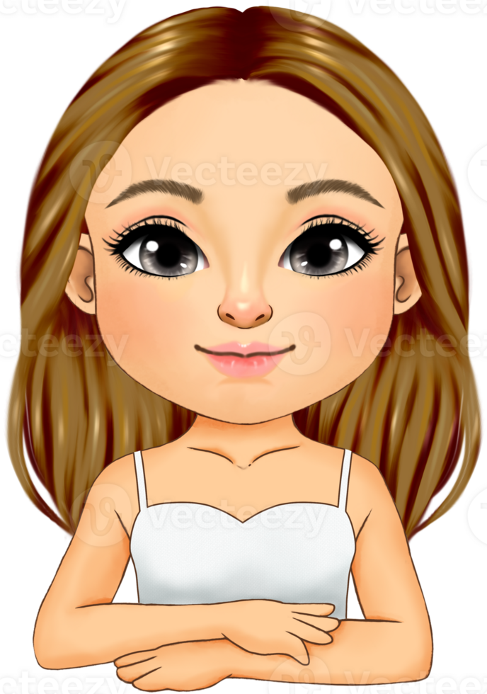 Cute woman with long hairstyle wearing white single strap outfit half body png