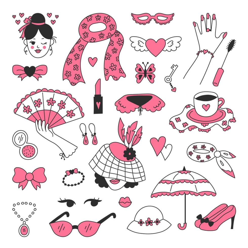 Coquette Doodle Symbols Set vector