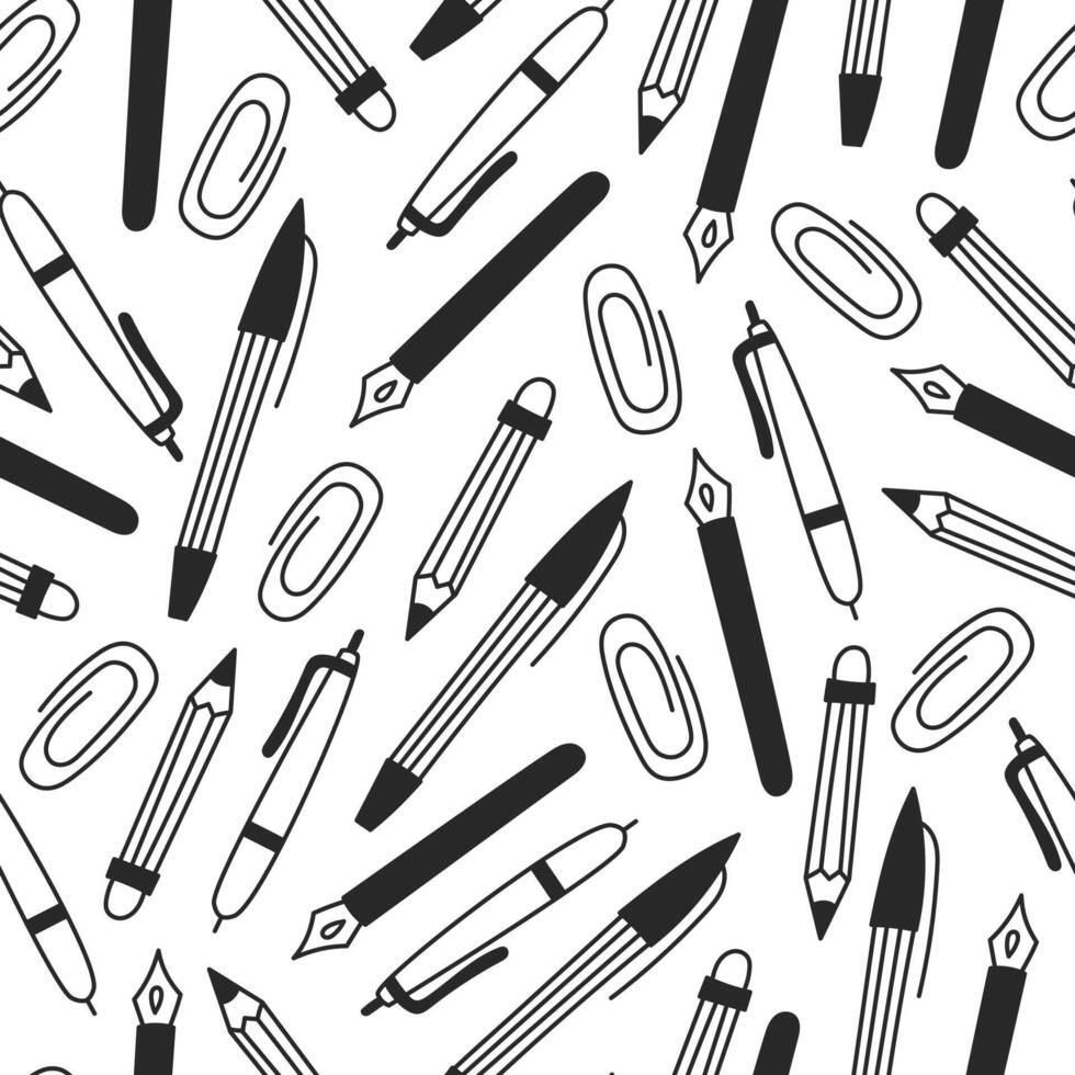 Pen Pencil Stationery Doodle Seamless Pattern vector