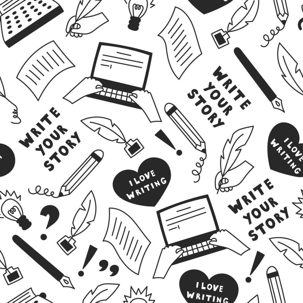 Book Writing Doodle Seamless Pattern vector