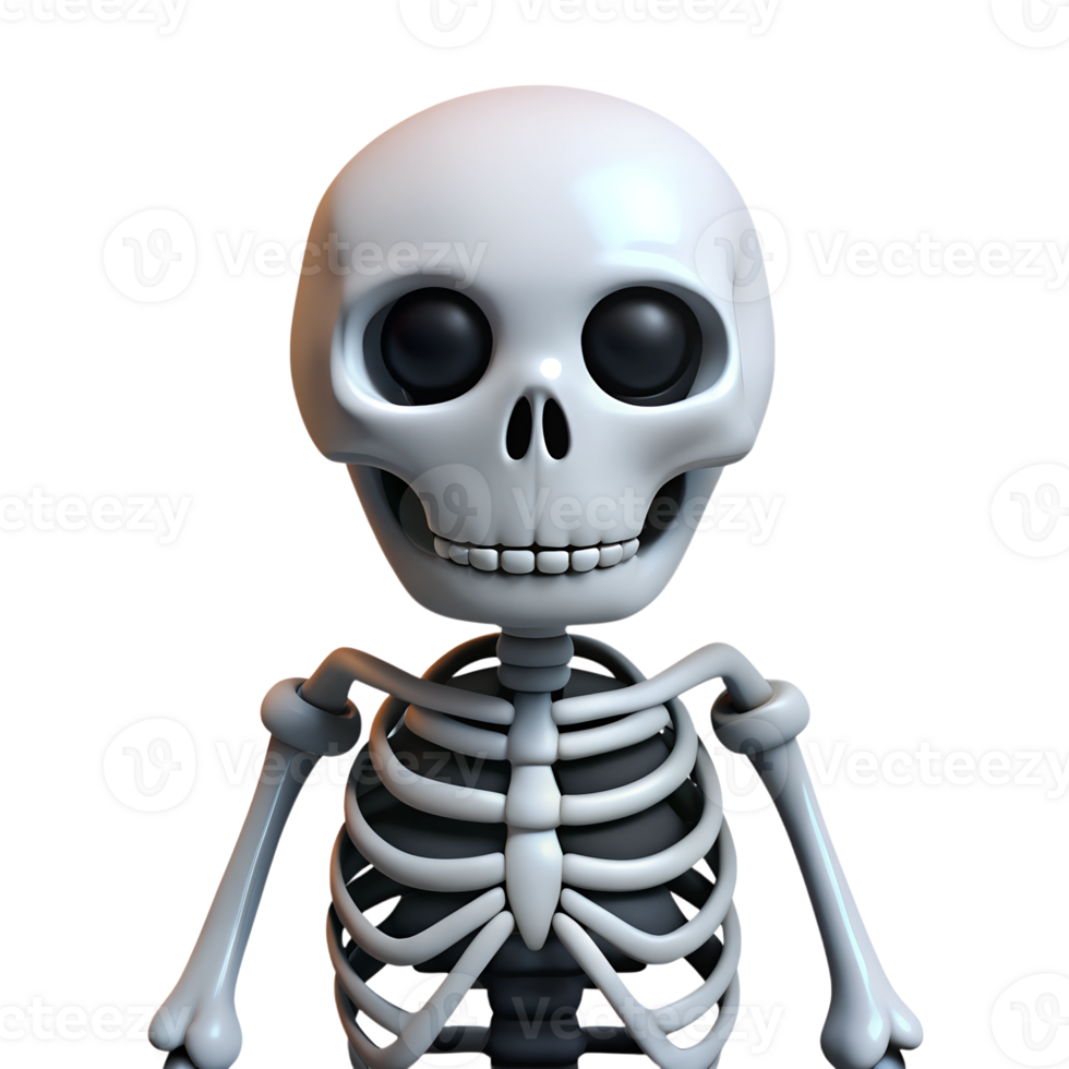 Cute human skeleton 3d rendered illustration. Halloween concept design element png