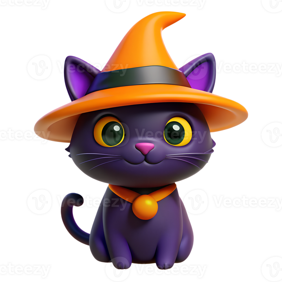 Cute cat character wearing witch's hat. Halloween concept design element png