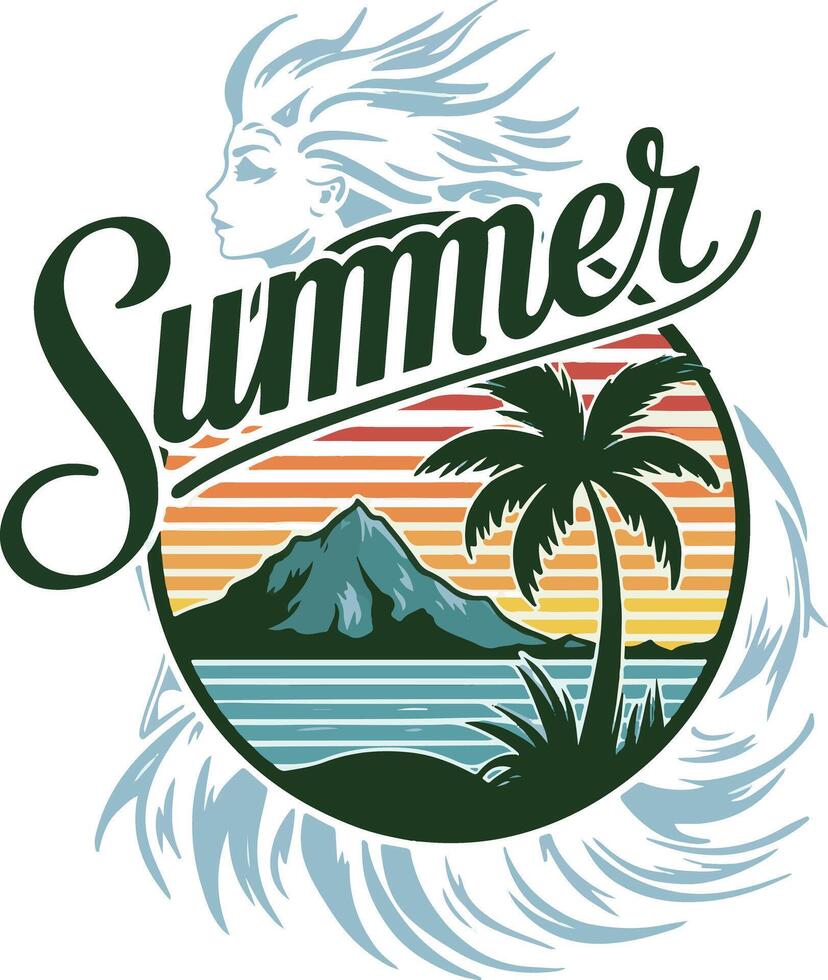a t-shirt design for summer is written in green and orange. vector