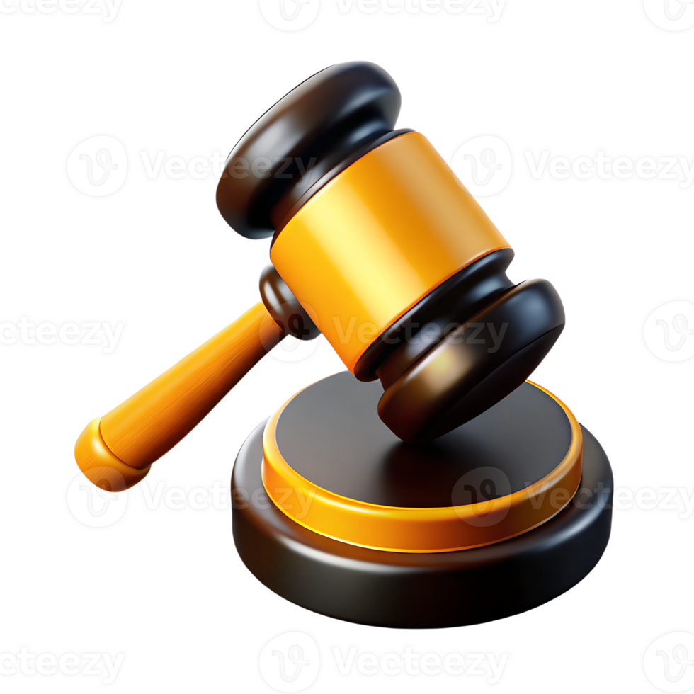 Court hammer 3d rendered illustration. Law and justice elemnt png
