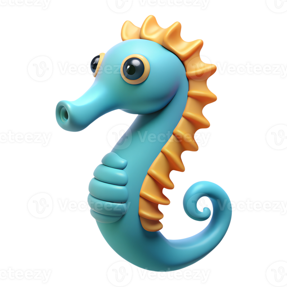 Cartoon seahorse 3d rendered illustration. Marine life concept design png