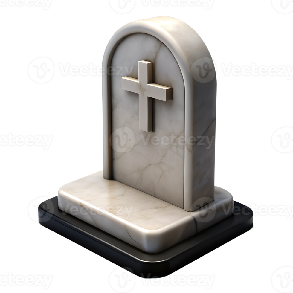 Marble tombstone with cross 3d rendered illustration. Halloween concept design element png