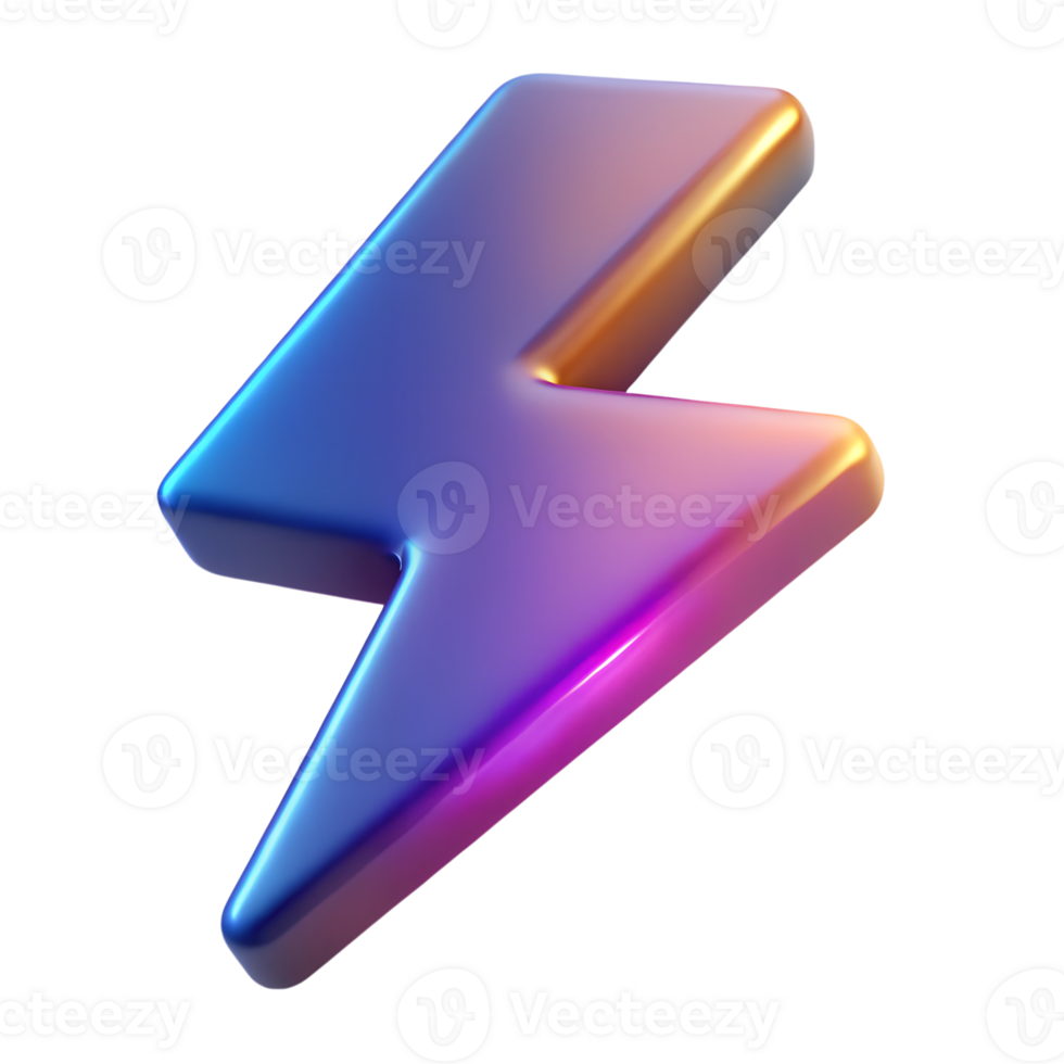 Gradient lightning sign 3d rendered icon isolated on the transparent background png