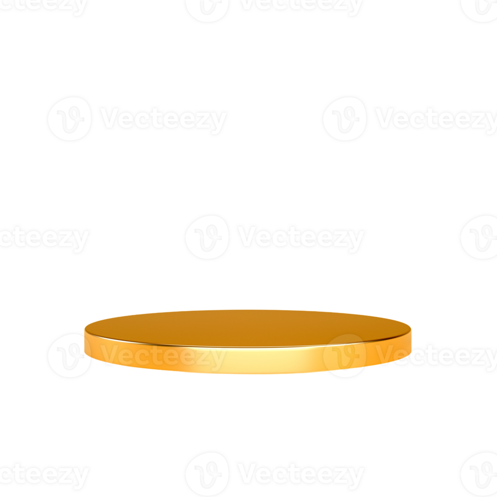Gold podium or pedestal isolated on transparent background for product display. Empty golden platform 3D rendering. png
