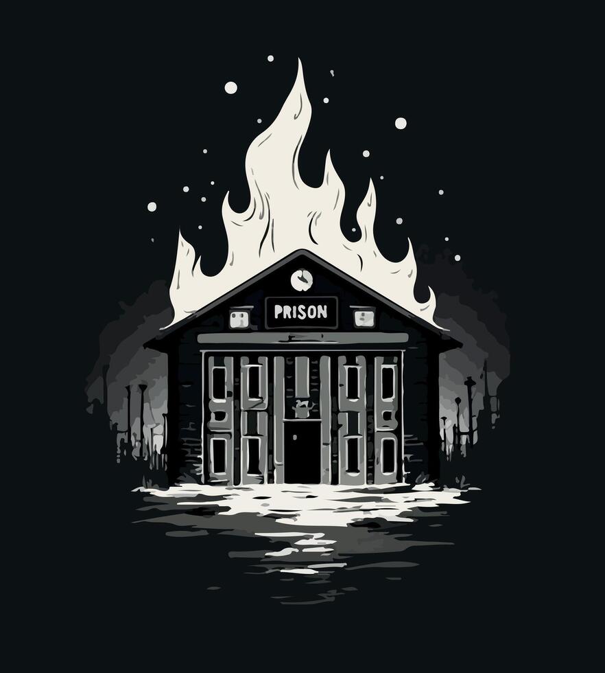 a tshirt design of a building with a fire in the middle of it vector