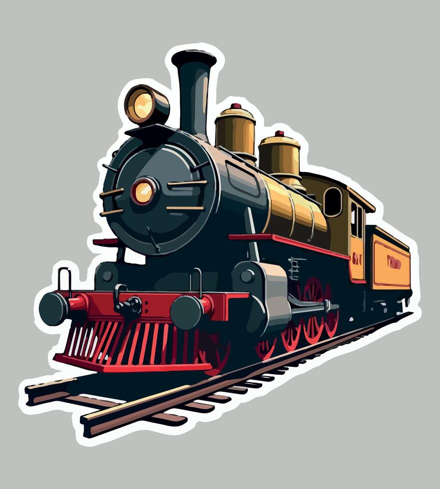a model train with a picture of a train on the front. vector