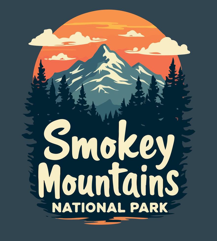 a t-shirt design for smoke national park with trees in the background. vector