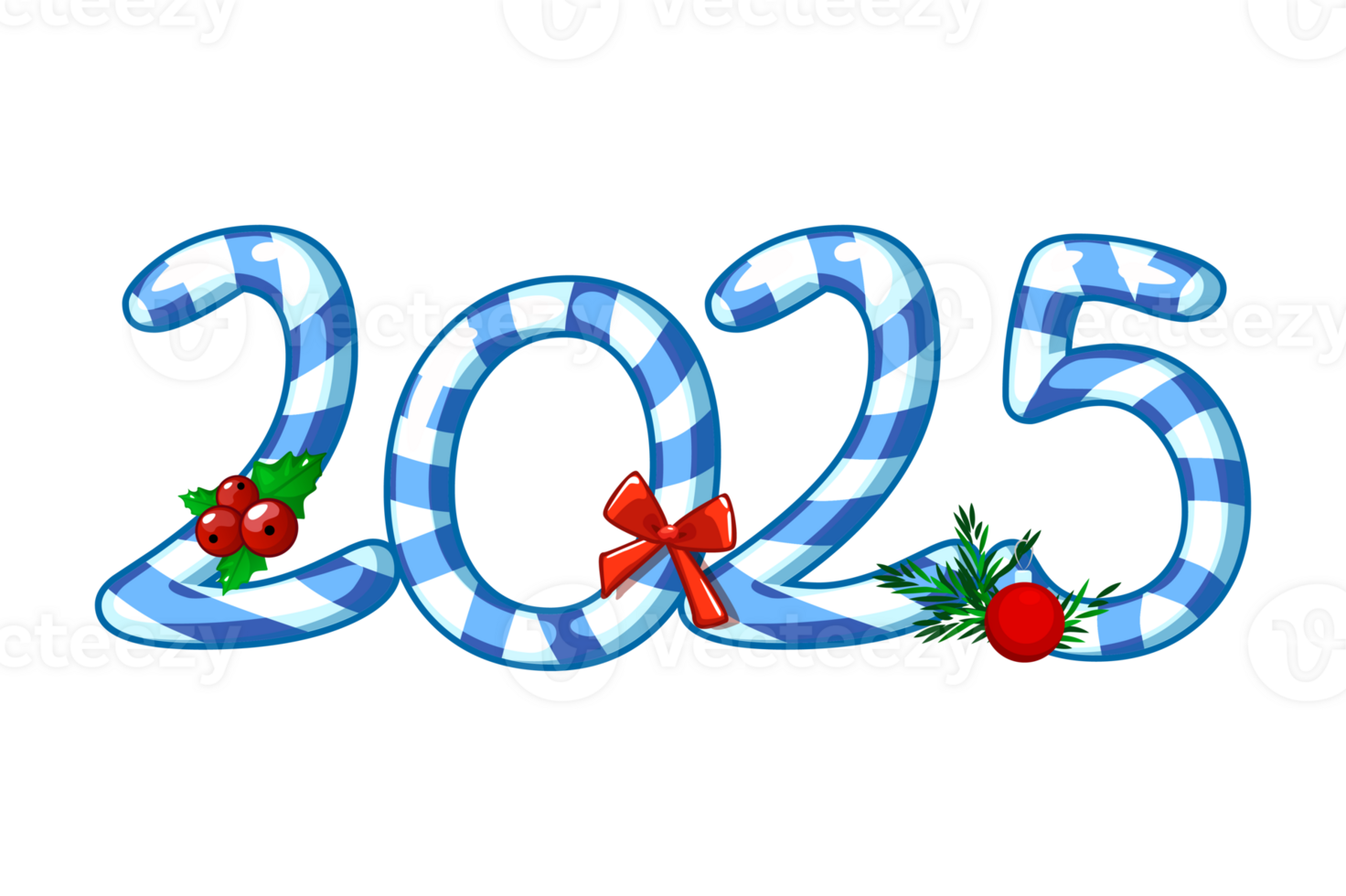 Happy New Year 2025 like candy. Isolated Numbers Lollipops 2025 for your design or print. Calendar template png