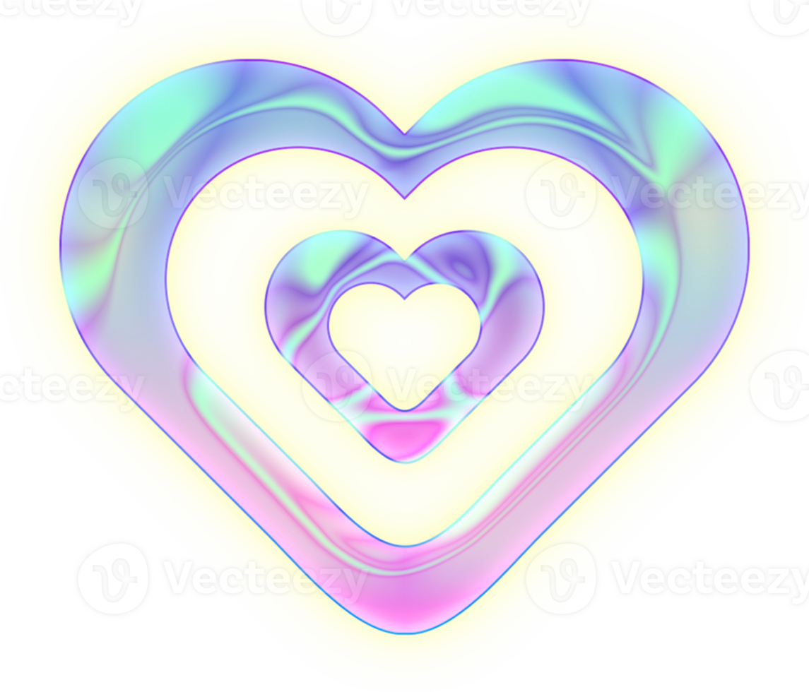 Holographic y2k heart shape design png