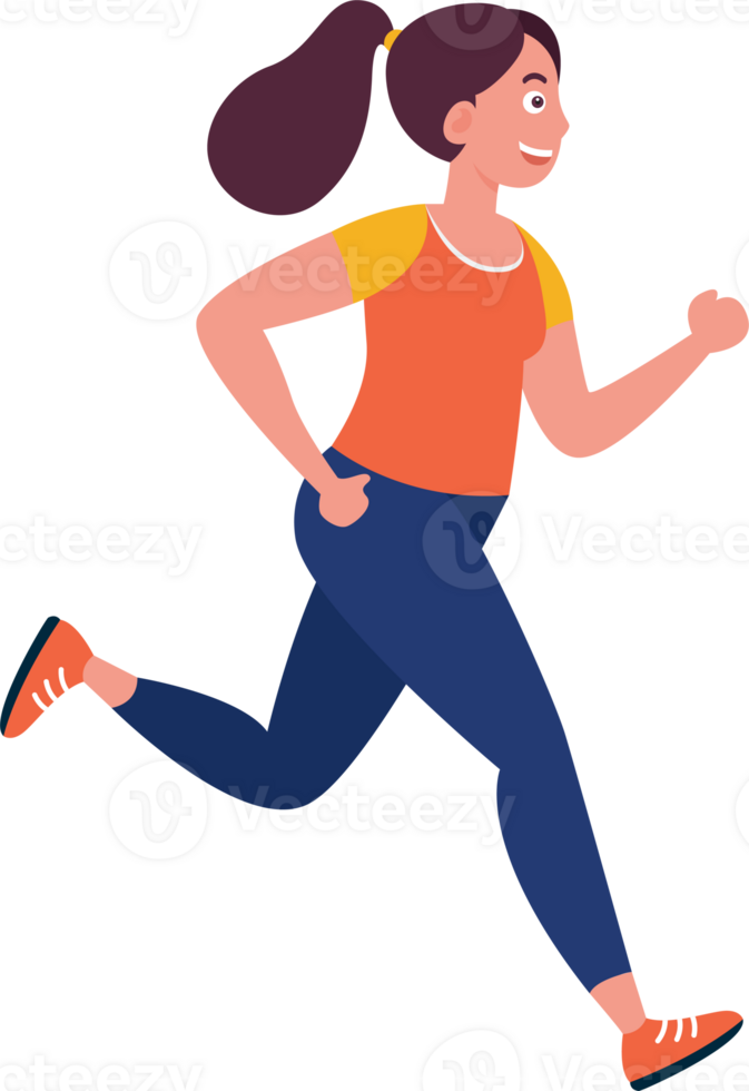 woman exercise with run jogging for health ,flat illustration design transparency background png