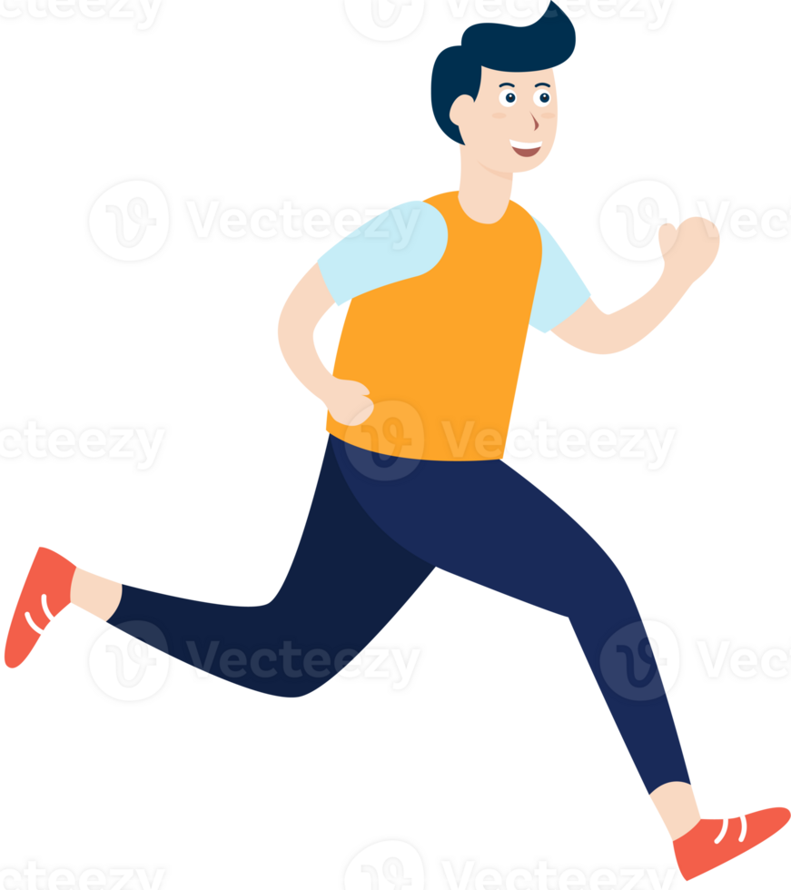 man exercise with run jogging for health outdoor , flat illustration design, transparency background png