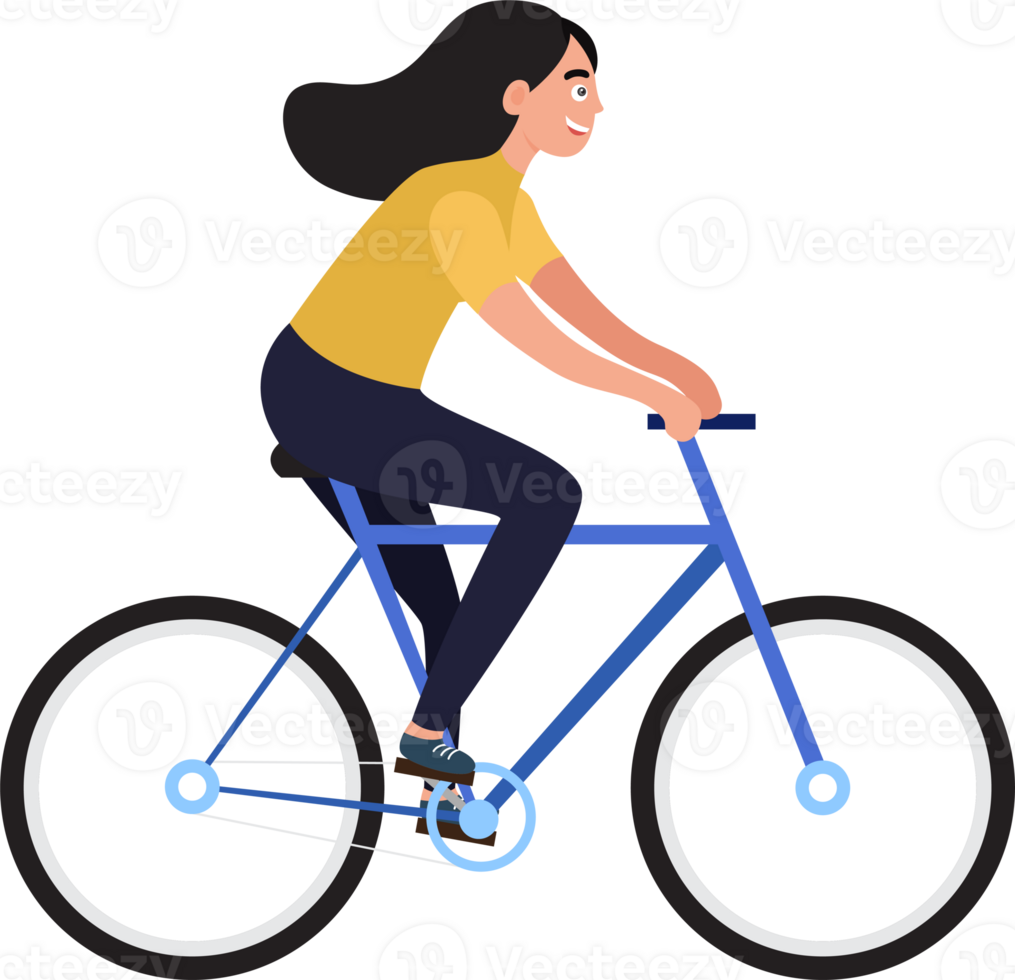 woman exercise with ride bicycle for health ,flat illustration design transparency background png