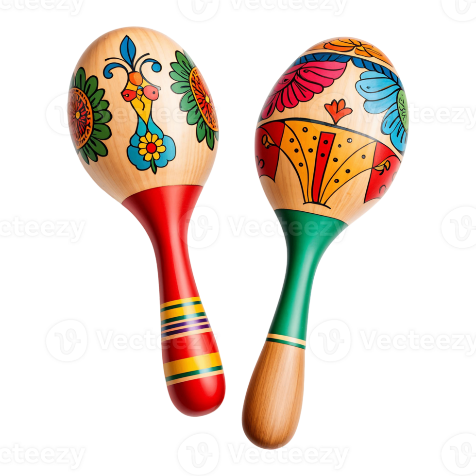 Wooden Maracas with Colorful Designs Isolated on Transparent Background png