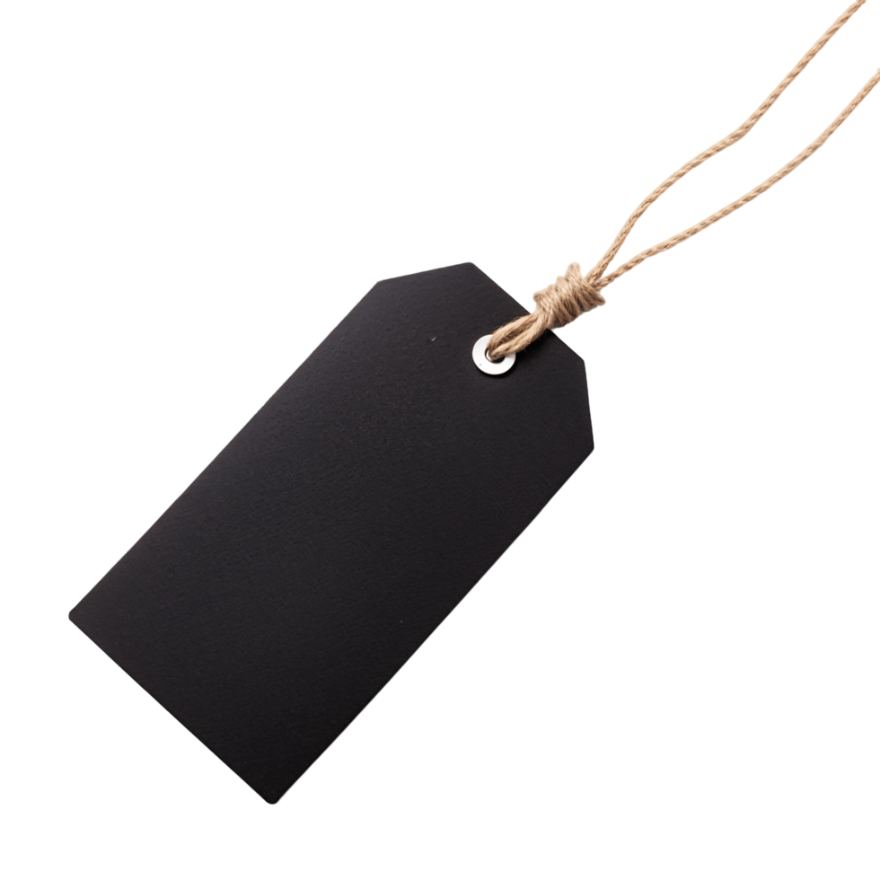 Blank Black Price Tag with String Isolated on Transparent Background png
