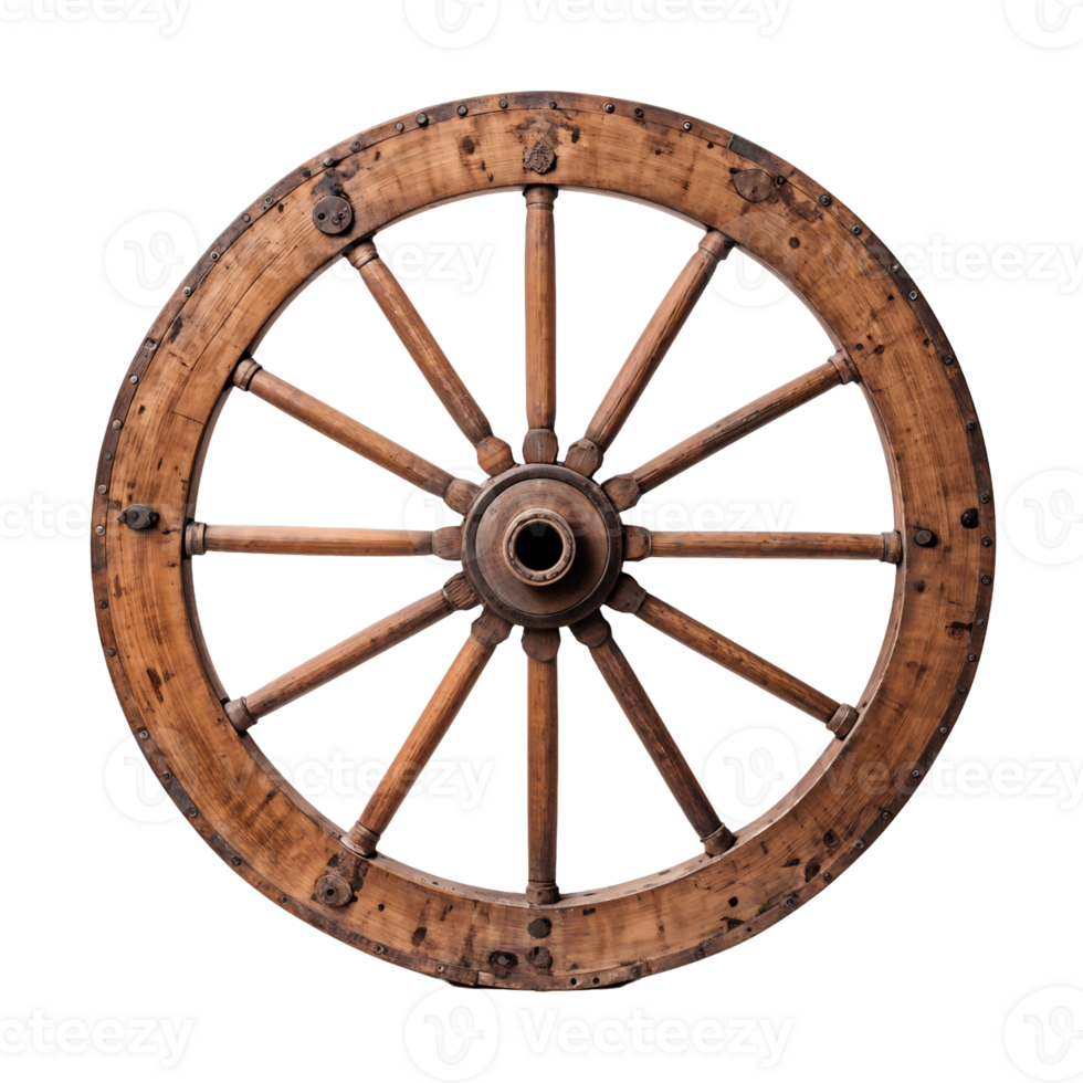 Antique Wooden Wheel Isolated on Transparent Background png