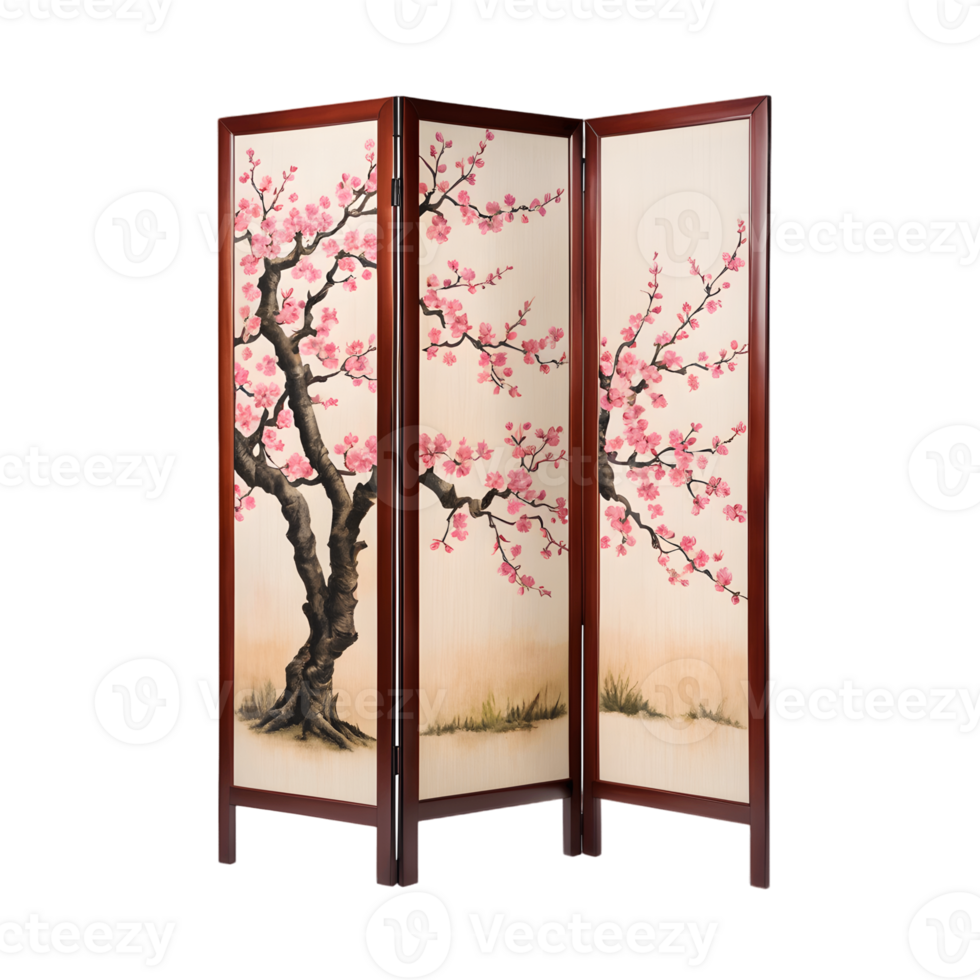 Folding Screen Featuring Sakura Tree Isolated on Transparent Background png
