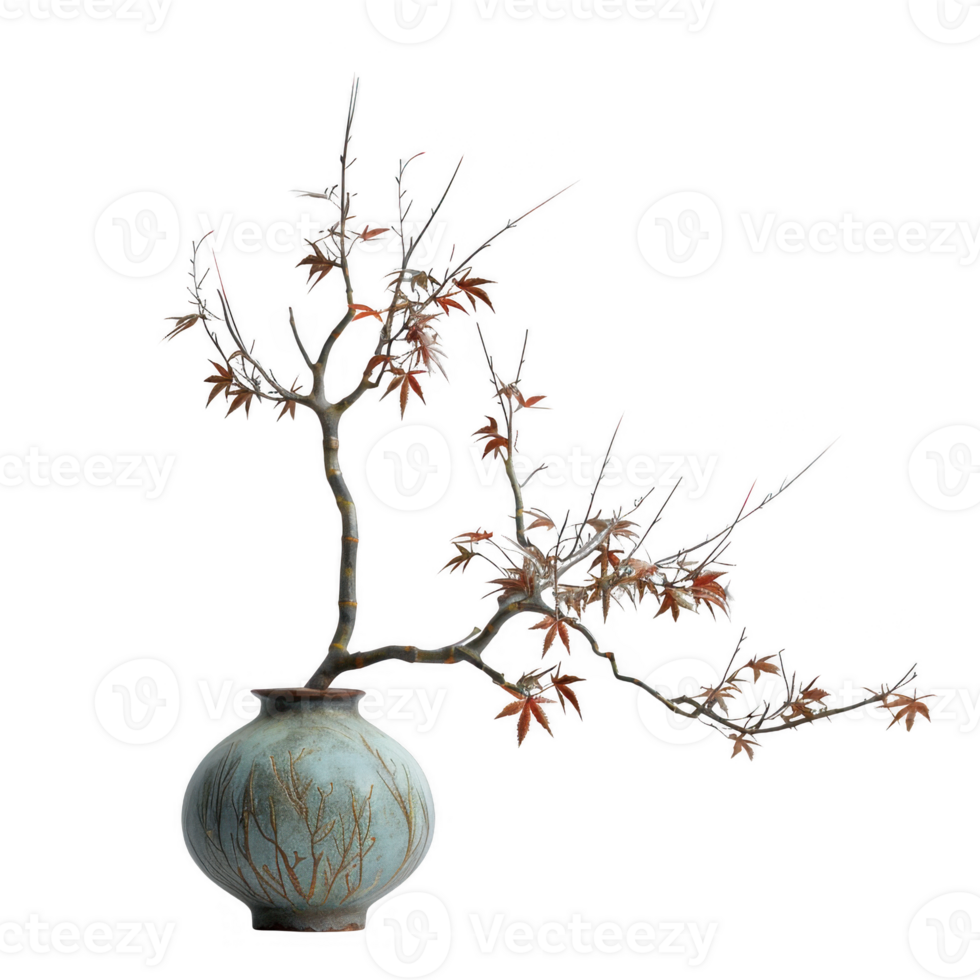 Minimalist Elegance Japanese Maple in Traditional Ikebana Arrangement png