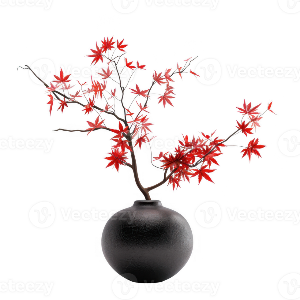 Autumn's Grace Japanese Maple Branches in an Ikebana Vase png
