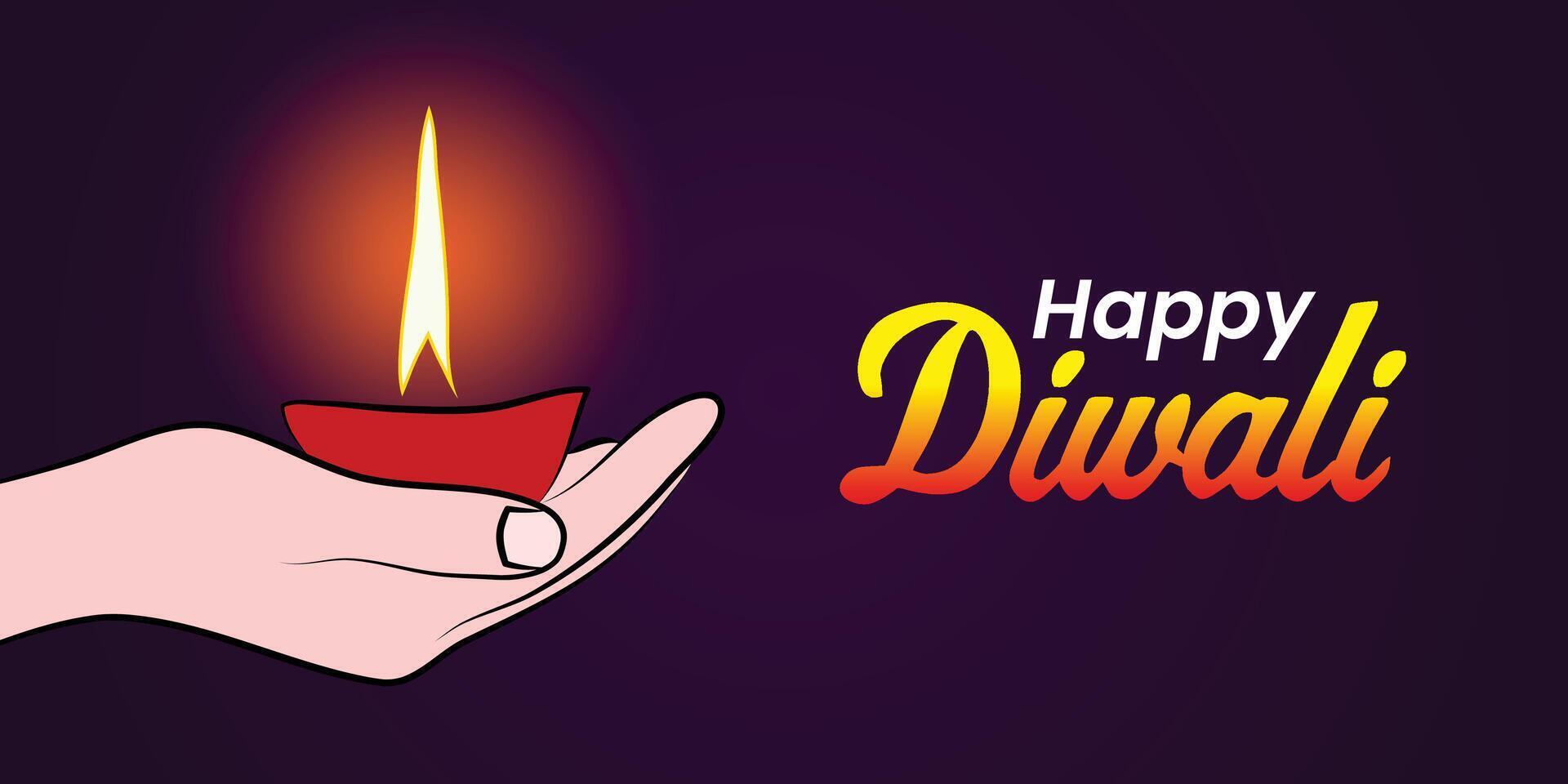 Happy Diwali Banner with Burning Diya vector