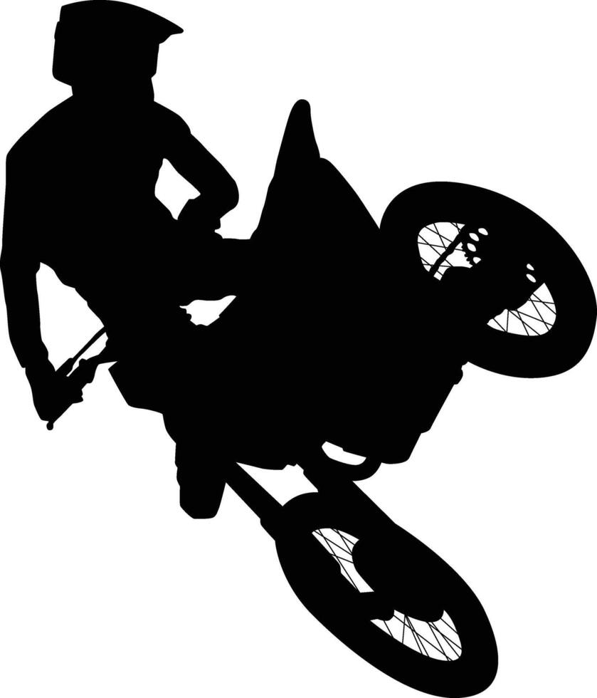 Pose of men jumping on motorcycle silhouette vector