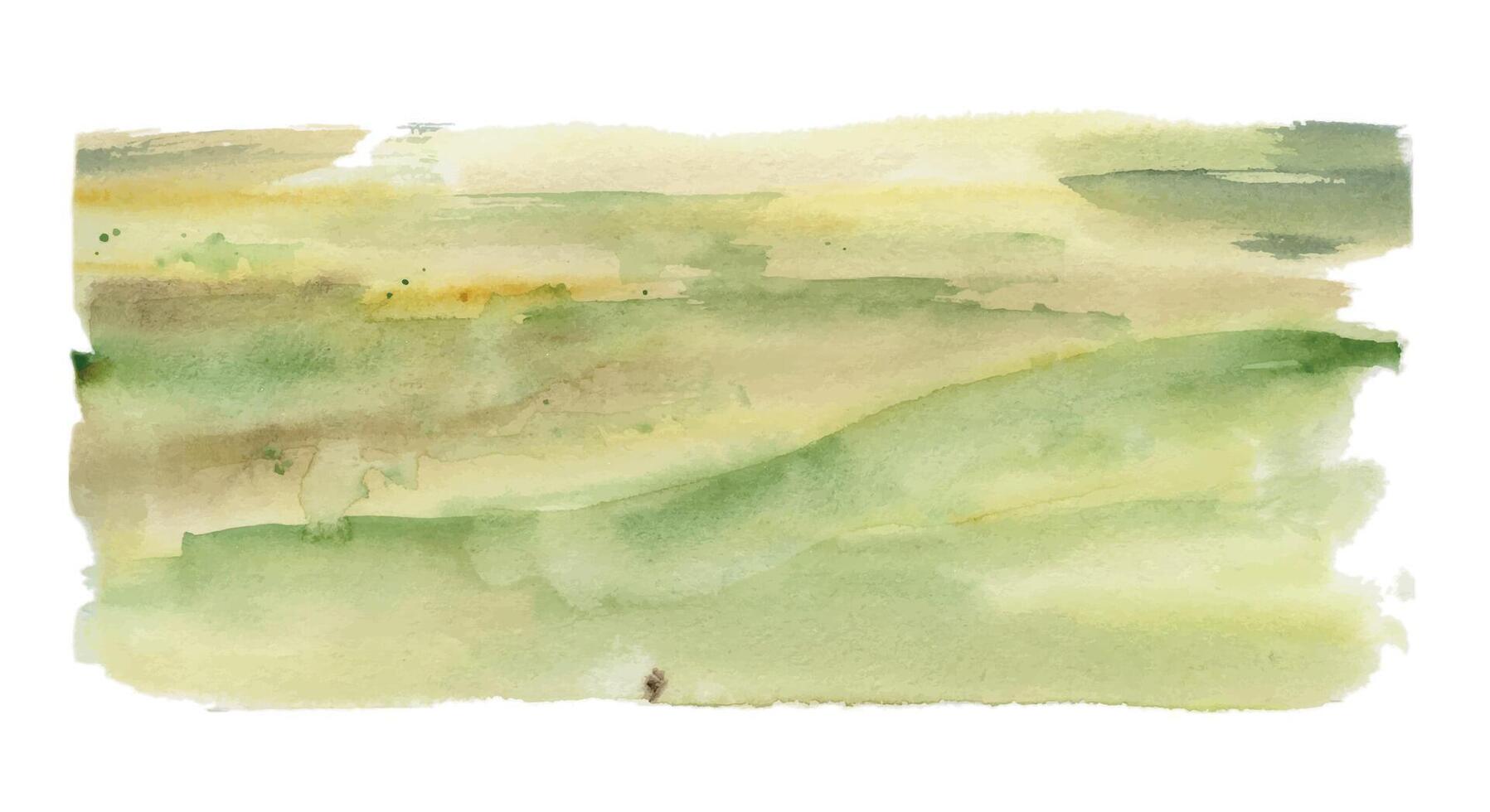 Scenery landscape ground, green meadow field moorland pasture prairie grass land, hand drawn in watercolor. Single isolated element for tourism, resort ads, hiking camping sites vacation, nature maps. vector