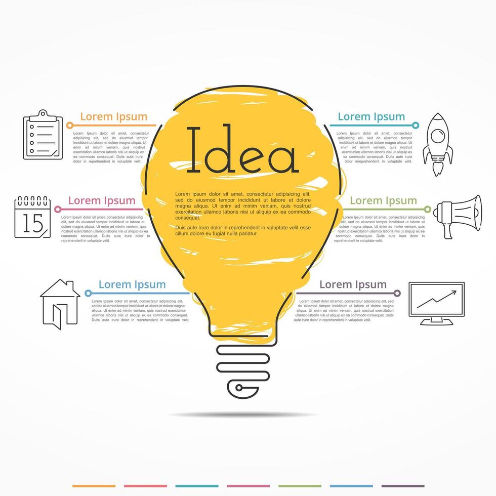 Idea concept infographics design template with light bulb created in minimal linear style vector