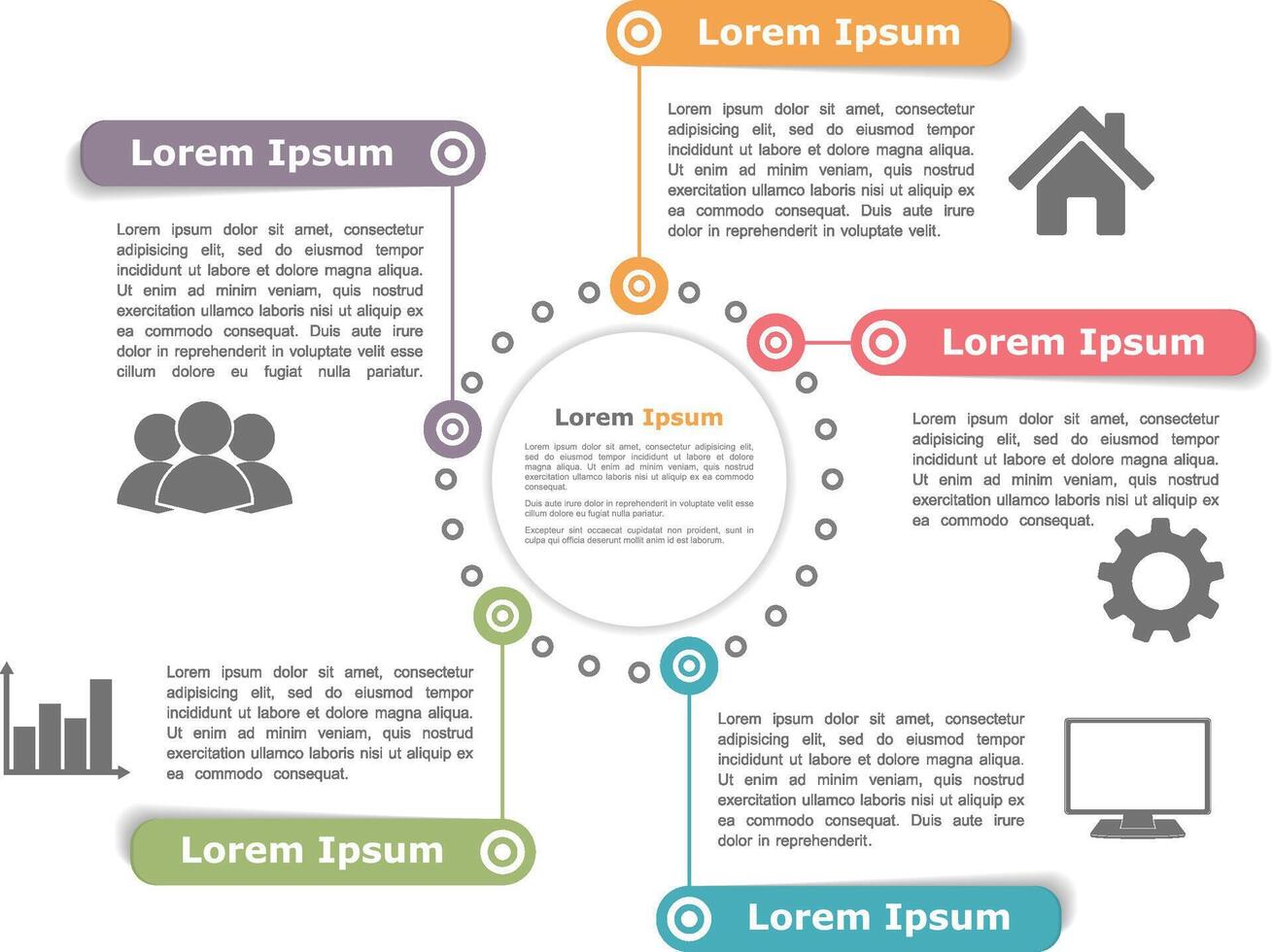 Circle diagram design template with five elements vector