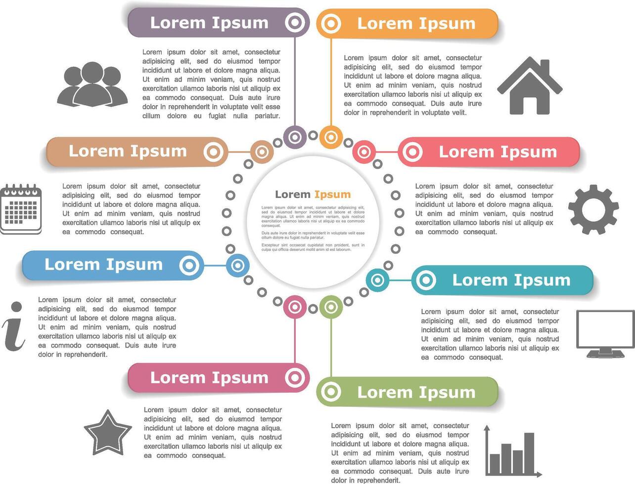 Circle diagram design template with eight elements vector