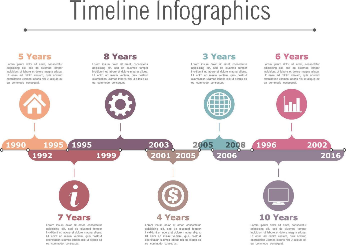 Timeline infographics design template with different time intervals vector