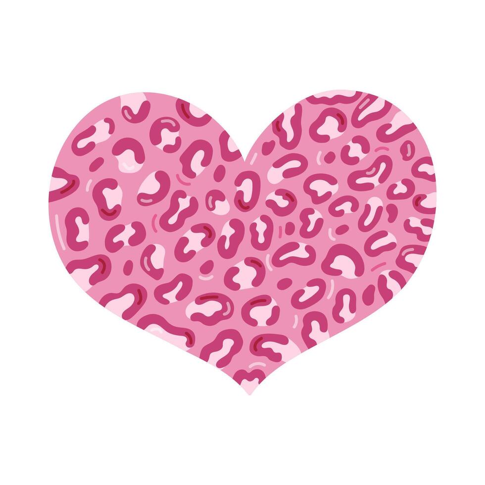 Cute pink cartoon heart with leopard pattern in Y2k aesthetic. Retro love symbol with animal print from 90s, 00s. Hand drawn simple heart isolated on white. Nostalgia for vintage and 1990s vibes vector