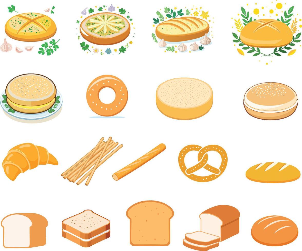 colorful bread illustration set vector