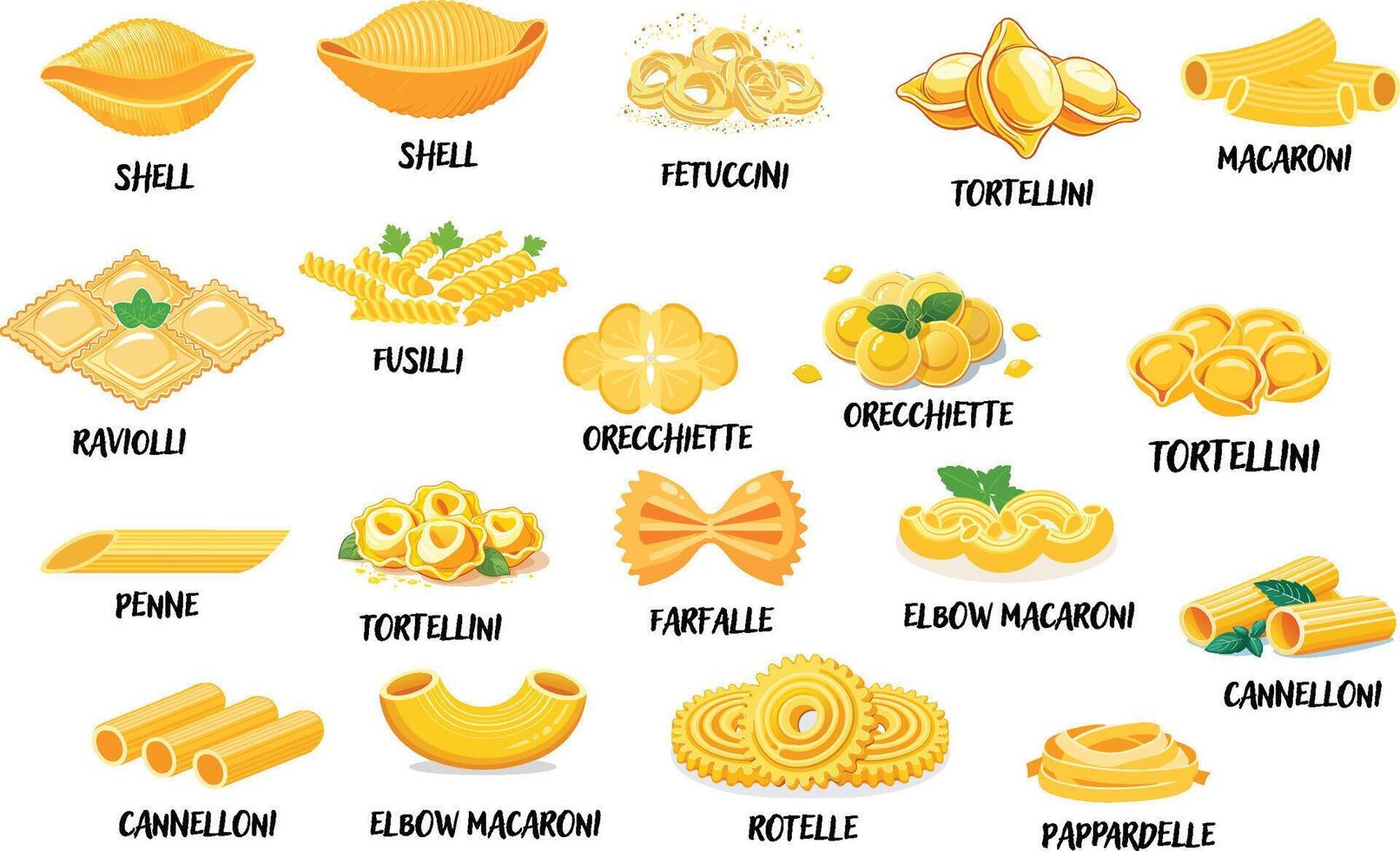 colorful isolated pasta illustration set vector