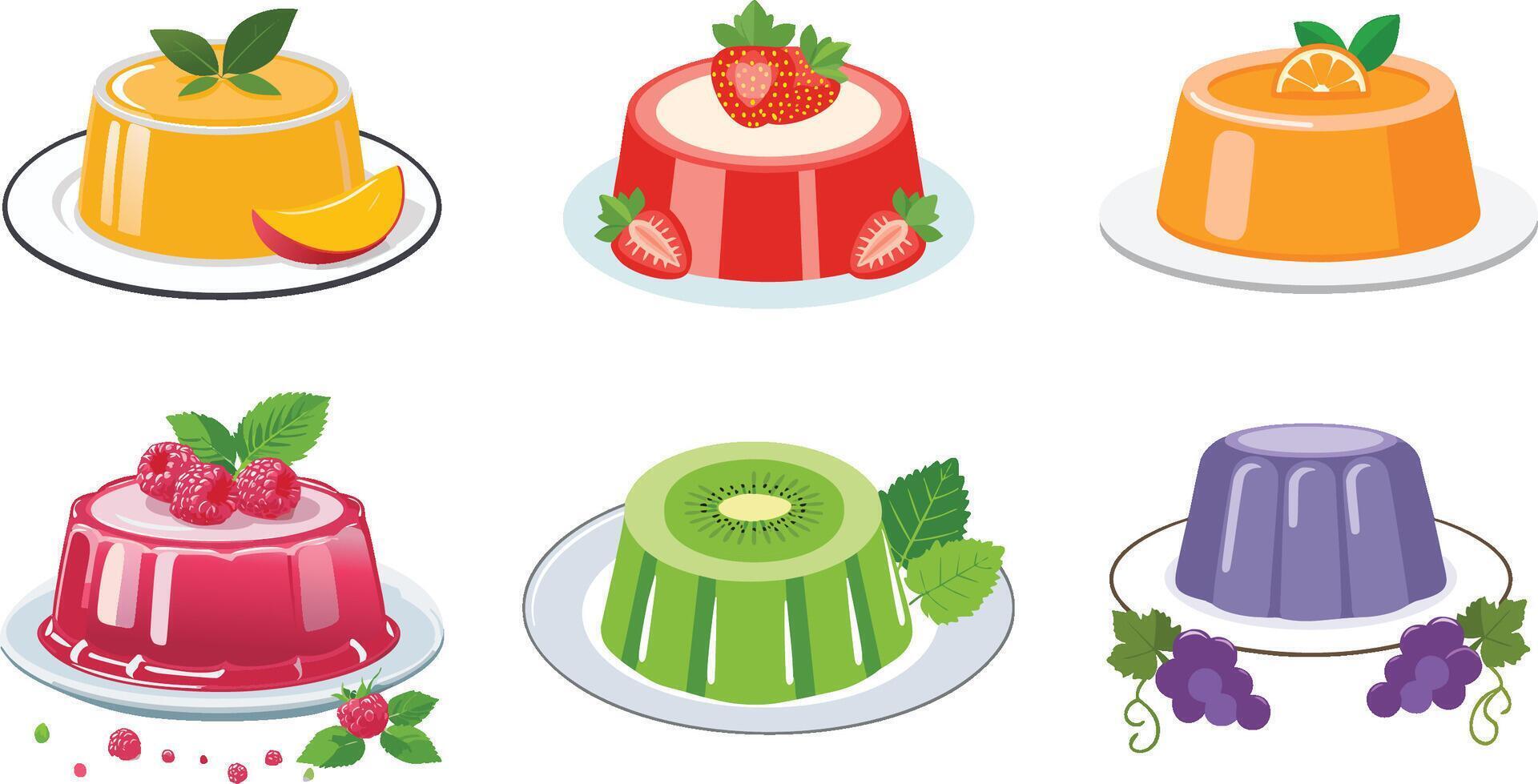colorful jelly pudding panna cotta illustration set vector