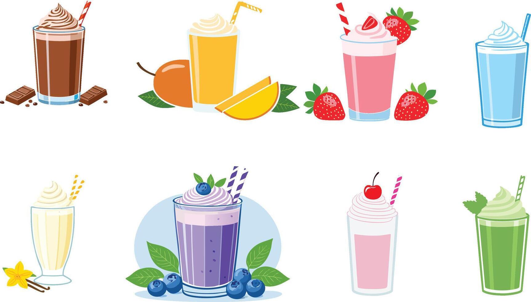 colorful milkshake illustration set vector
