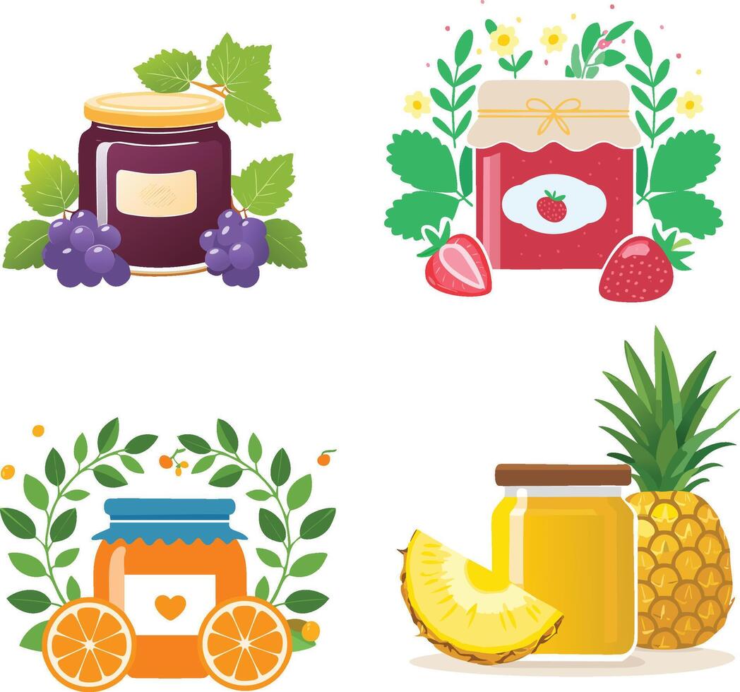 colorful fruit jam illustration set vector