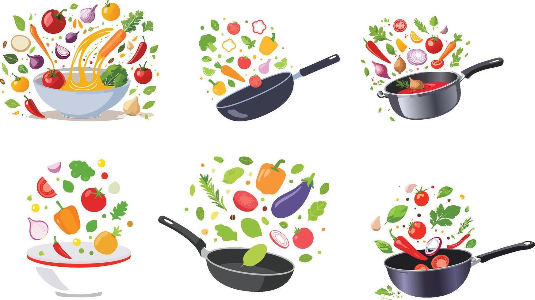 cooking ingredients falling into a pan vector